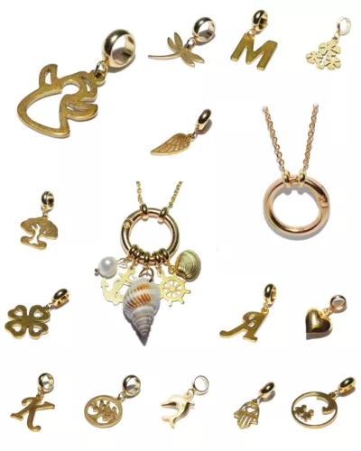 EDELSTAHL Charms Anhänger Halskette Träger WECHSELSCHMUCK Bettelarmband gold