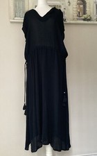 Sosandar Womens Black Maxi Dress UK 16 Tie Waist Tassel Detail Side Slits