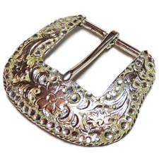 Silver Tone Metal Rhinestone Belt Buckle