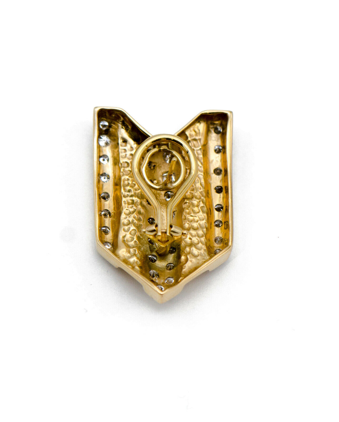 Vintage 14k Yellow & White Gold Diamond Shield Ea… - image 3