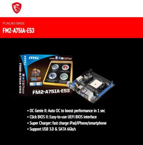 Placa base MicroITX ITX A75 MSI FM2-A75IA-E53 Socket FM2+ con Accesorios mini - Imagen 2 de 10