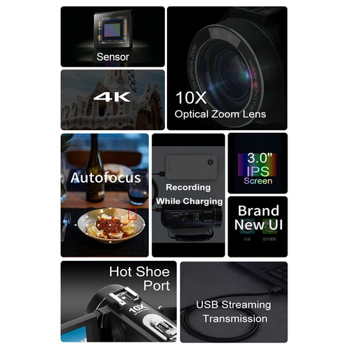 ORDRO 4K WiFi Digital Video Camera Camcorder Recorder 30MP 10X Optical Zoom Z4I7 - Picture 11 of 12