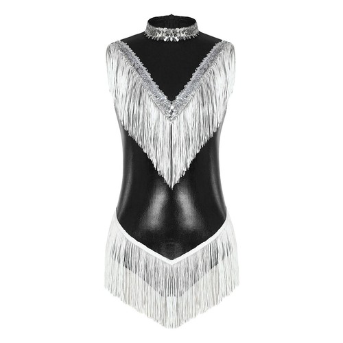 UK Womens Metallic Sleeveless Bodysuit Leotard Shiny Tassel Tap and Jazz Costume - Picture 42 of 64