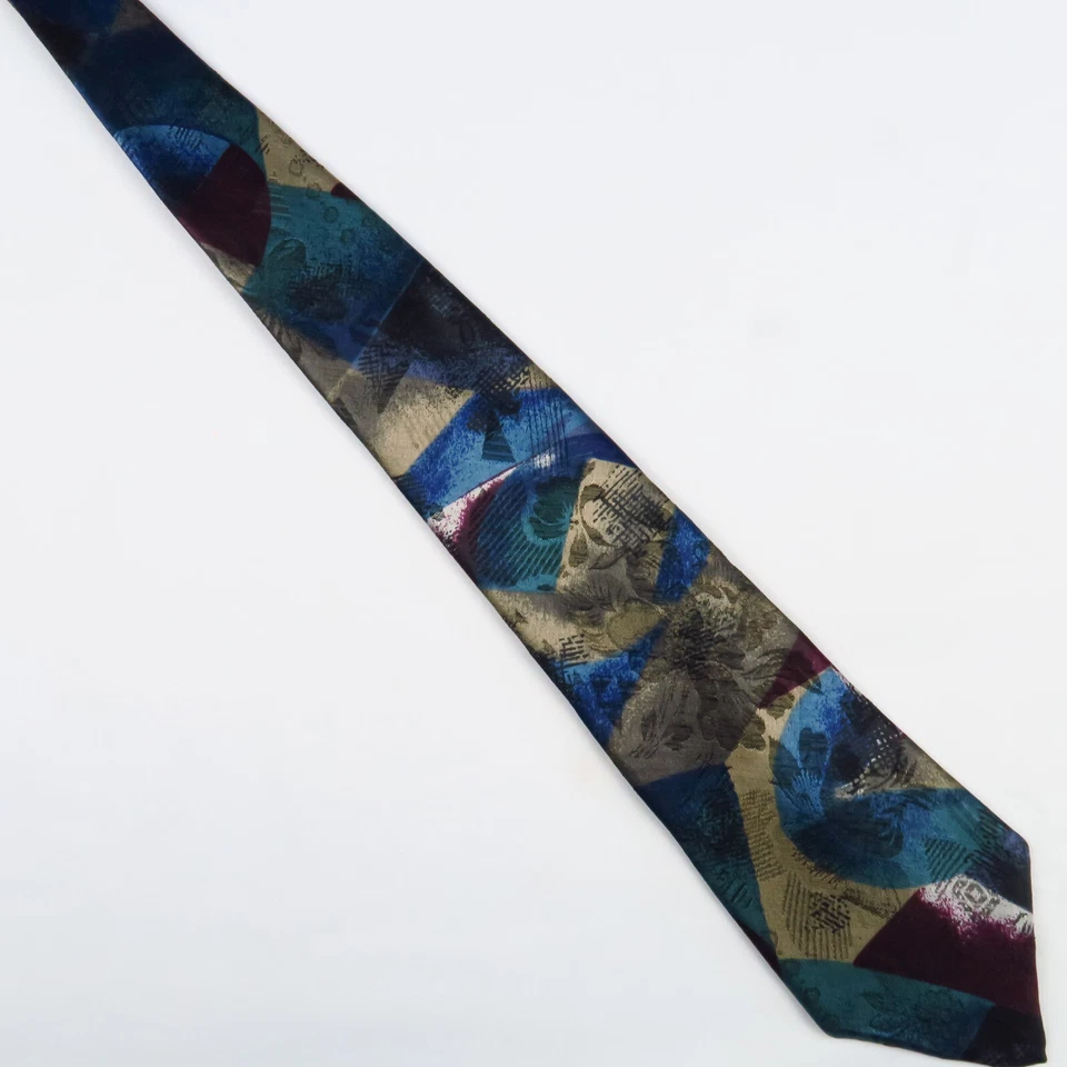 Arte abstracto vintage Mario Valentino para hombre azul dorado borgoña 56"x3,75" colorido Foto 2 de 4