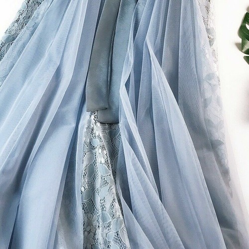 Damen Lolita Netz Rock Tüll Spitze Plissiert Midi Kleid A-Linien Hohe Taille - Bild 8 von 15