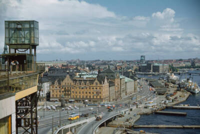 Stockholm City Centre View from the Katarina Elevator of cars buse- 1960 Photo