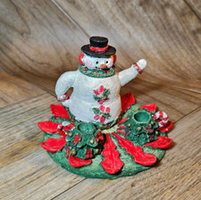 Mini Tea Set Winter Holiday Snowman Decoration Cold Cast Porcelain