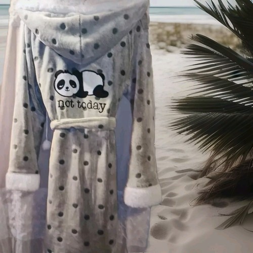 Bobbie Brooks Hooded Robe Ladies Faux Fur with Polka Dots SZ Large - Picture 1 of 4