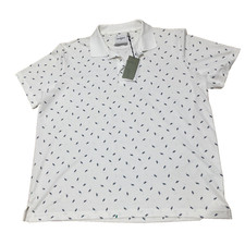 GOODFELLOW Polo Shirt Men XXL Standard Fit Cream Blue Feather Print Moisture 2XL
