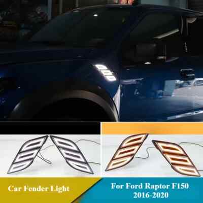 2PC Car Fender Light DRL For Ford Raptor F150 2016-2020 Dynamic Turn Signal Lamp