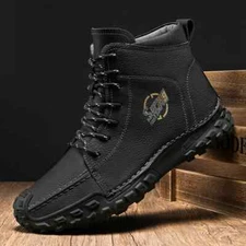 Men's Leather Ankle Boots Warm Winter Waterproof Casual Shoes High Top Loafers