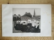 AFTER THE PARDON IN BRITTANY.16.5" x 11" VTG 19TH CENTURY ENGRAVING PRINT*EP2