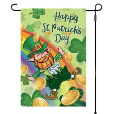 Super Tough St. Patrick's Day Garden Flag - Rainbow Leprechaun - 12in x 18in