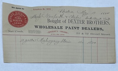 1884 Dexter Bros Billhead Receipt Boston Massachusetts Paint Dealers