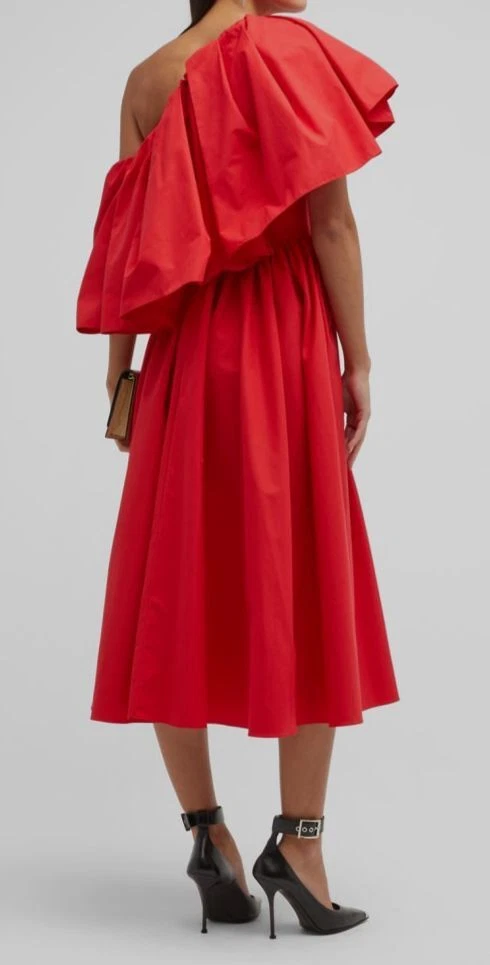 Abito donna Alexander McQueen rosso con volant overlay monospalla taglia 38 $2870