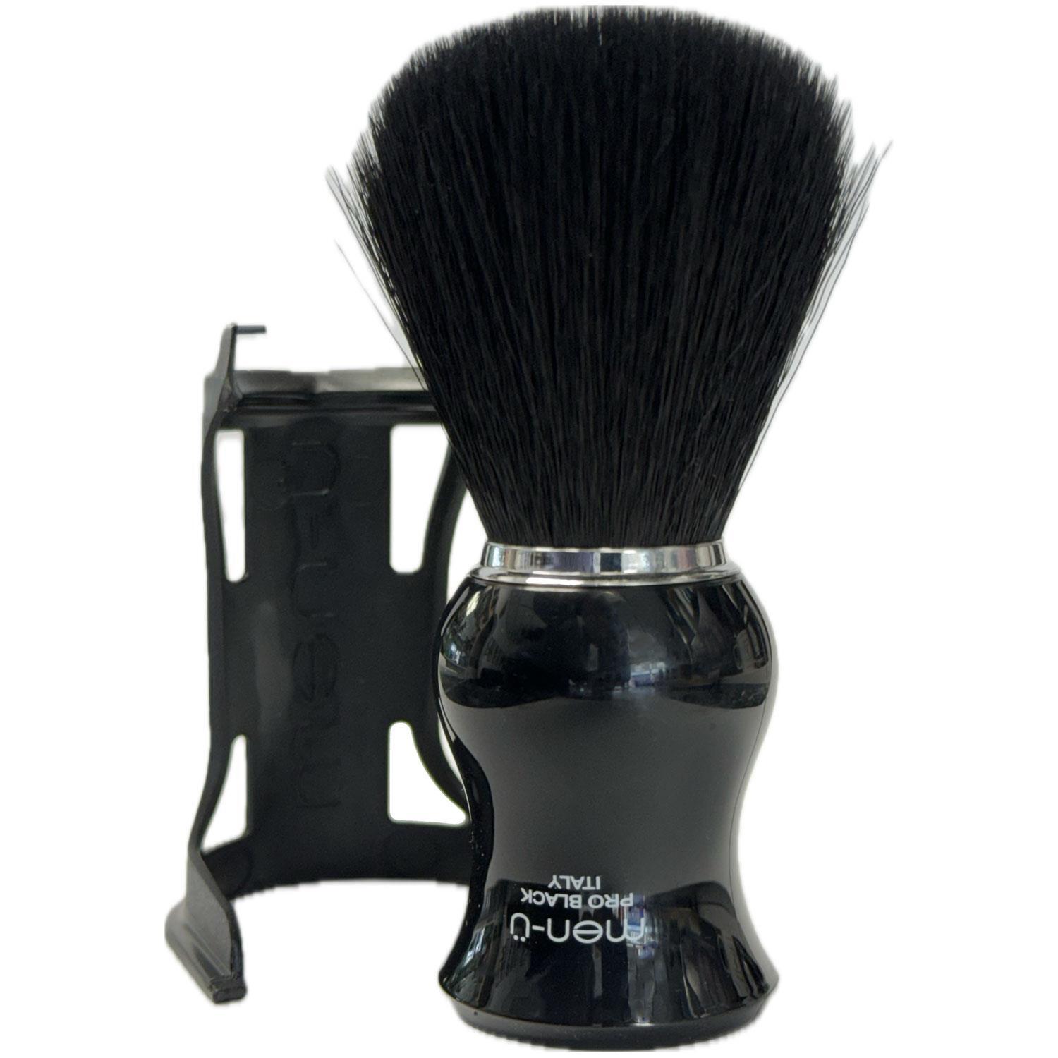 Black Pure Bristle Shaving Brush with black drip stand by men-u
