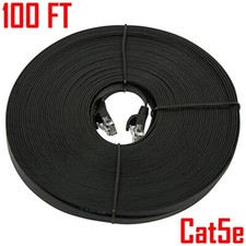 100ft Cat5E RJ45 Cable UTP Stranded Network Ethernet LAN Wire Cat5 Flat Black