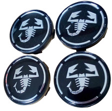 4 Caches Moyeu logo Jante Centre De Roue 57mm Insigne Logo Fiat Abarth NOIR