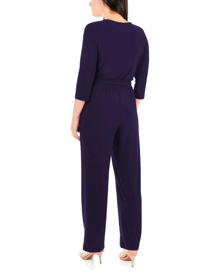 NY Collection Jumpsuit Womens Size Large Petite LP Navy Blue Belted New - Image 3 of 3