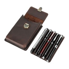 Leather 5 Slots Luxury Genuine Fountain Pen Case Pen Storage Box Organizer Gift