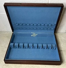 Vintage Wood Wooden Silverware Flatware Storage Chest By McGraw Blue Interior