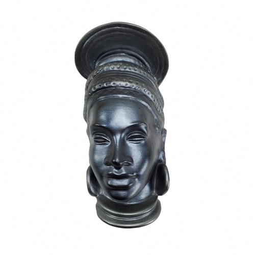 Ceramics by Verne Oshkosh WI Metallic Gray Nubian African Pottery Mask Queen - Picture 2 of 7