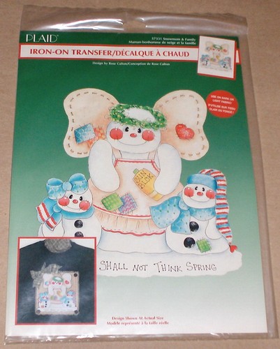 1996 Plaid "Snowmom & Family" Patchwork Schneemann mit Sonnenschutz Bügeltransfer - Bild 1 von 2