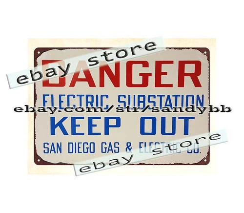 DANGER ELECTRIC KEEP OUT SAN DIEGO metal tin sign  plaque inspirational wall