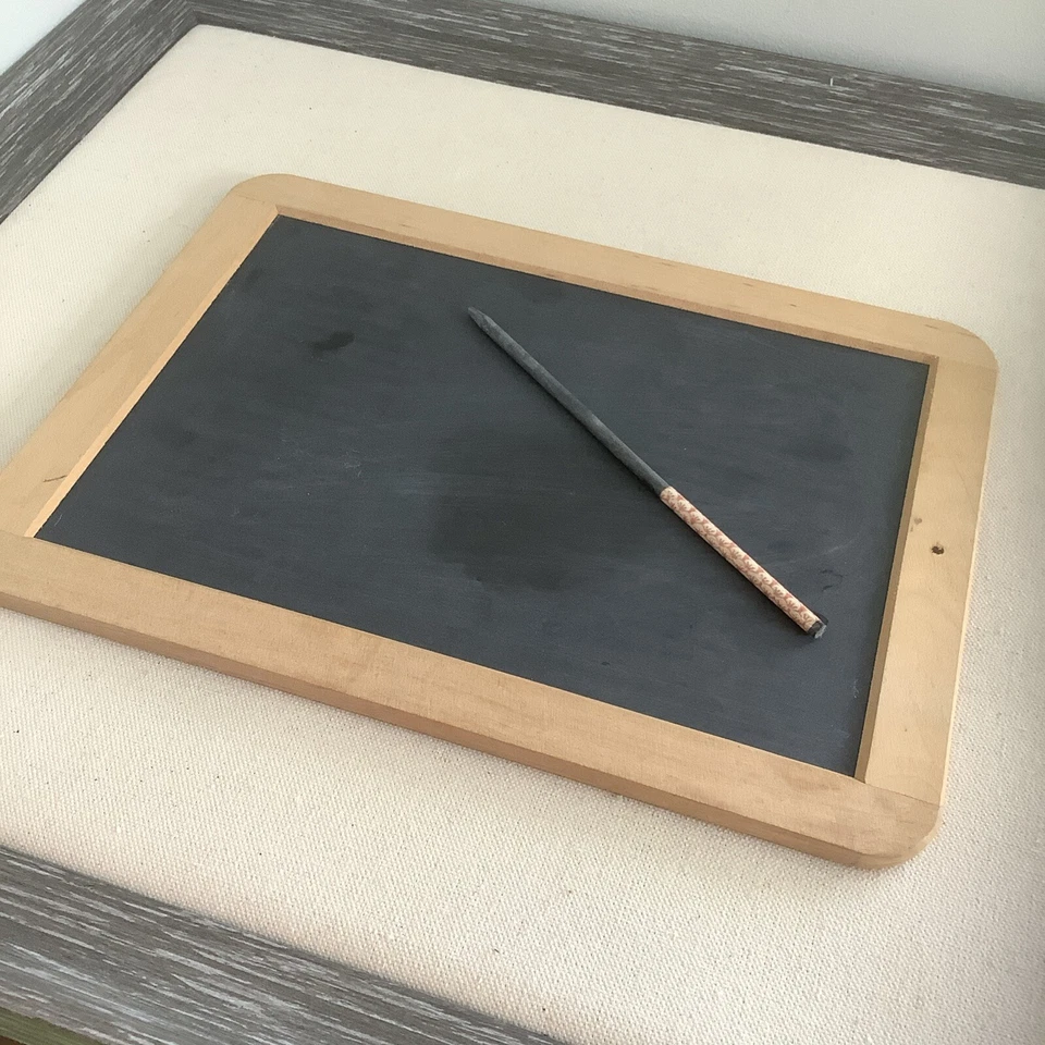 Vintage Slate Chalk Board Framed Double Sided Writing Tablet Student w/ Stylus - Image 2 of 4