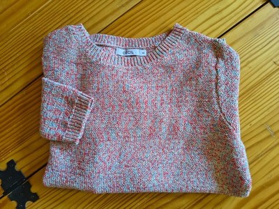 Damen Pullover sommerlich Weiß/Blau/Rosa meliert  Langarm Cecil Größe XS. NEU!!!