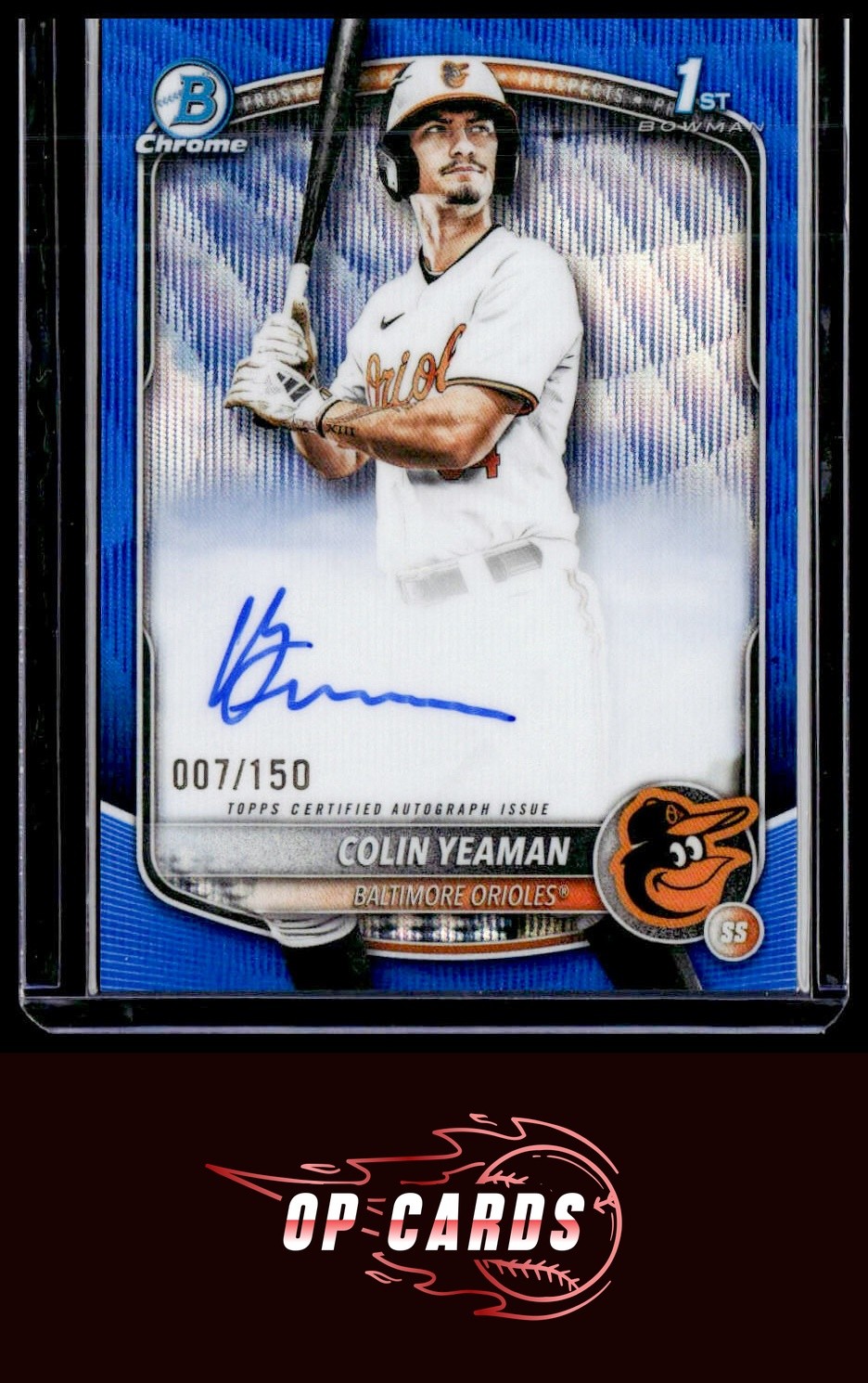 Colin Yeaman 2025 Bowman Draft Chrome Autograph Blue Wave Refractor #/150
