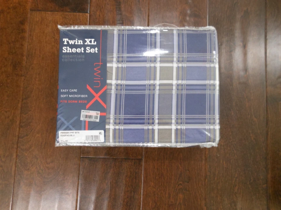 New Twin XL Sheet Set by Essentials Collection Blue Plaid - Image 2 of 4