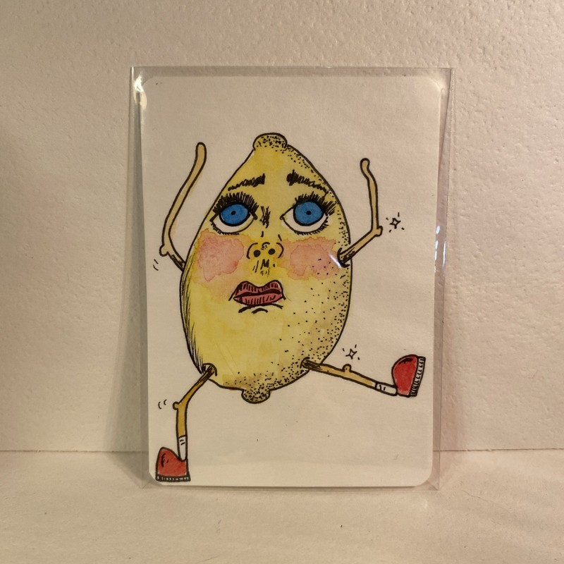 aceo original painting Watercolor Amphomorphic Foods Lemon Head