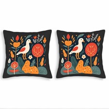 Whimsical Bird  Floral Pattern Throw Pillow Covers - Set of 2 18x18in