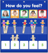 Feelings Pocket Chart for Classroom, Emotions Chart with 36 Cards, Social Emotio