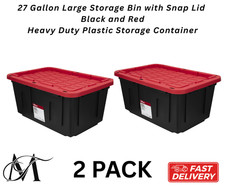 Hyper Tough 27 Gallon Snap Lid Plastic Storage Bin Container pack of 2 Free Ship
