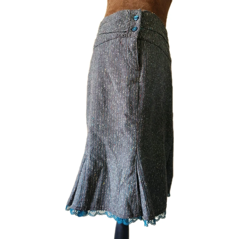 Falda Y2K Mezcla Lana Talla 9 Preppy Academia Encaje Borde Azul Lux De Colección Foto 2 de 4