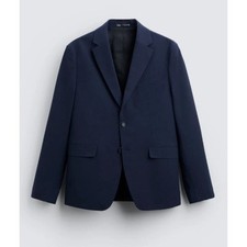 Zara Mens Blazer Jacket Navy Blue Wool Blend 2 Button 38