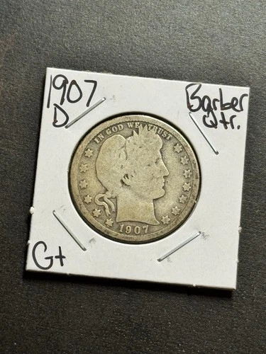 1907 D Barber Silver Quarter G+ Good U.S. 25c Type Coin (Raw18790)