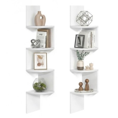 Set of 2, Corner Shelves Wall Mount, 4-Tier Floating Corner Bookshelves, Plan...