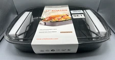CHEFMADE Turkey Roasting Pan with V Rack, 17 Inch Deep Roasting Pan Non Stick!