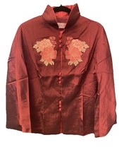 J n F r n Silk Blend Embroidered Wine Cheongsam Jacket Frog Knot Size XL Runs Sm