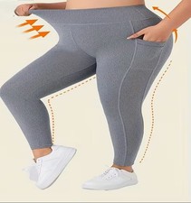 Women's Stretchy Super Soft High Waisted Leggings with Double Pockets Grey XL