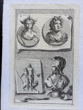 Antike Gravur römische Büsten & klassische Figuren Studie 17. Jahrhundert
