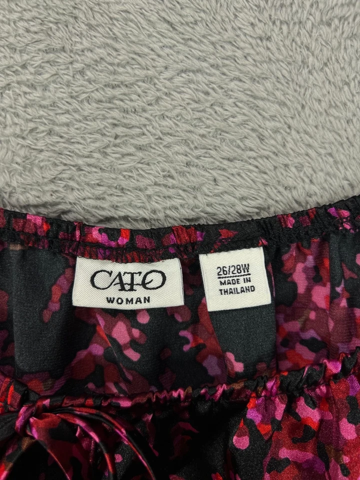 CATO Mujer Plus 26W Negro Rosa Floral Satén Prendas para el torso Camisa Blusa Manga Globo Foto 4 de 4