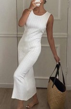 Sommerkleid Party Urlaub Weiß Naturweiß Viskose Feinstrick S36