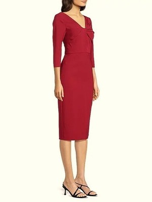red cocktail dress size 18 Kay Unger Women's Farrah V-Neck Twist Midi-Dress - Ruby Red