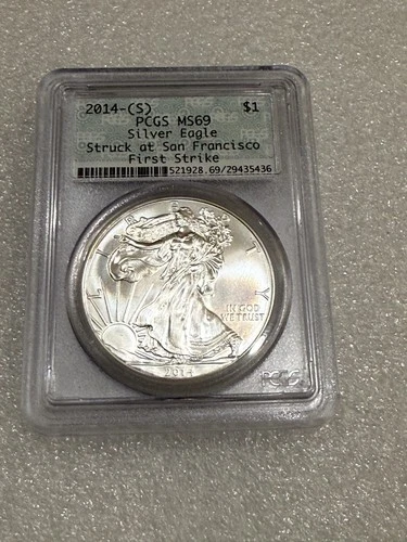 2014 (S) Silver Eagle PCGS MS69 ~ Rare Doily Label ~ Pristine ~ Struck @ SF Mint