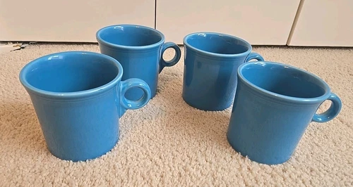 Fiestaware Coffee Cups Mugs Peacock Blue Ring Handle Fiesta Ware Set of 4