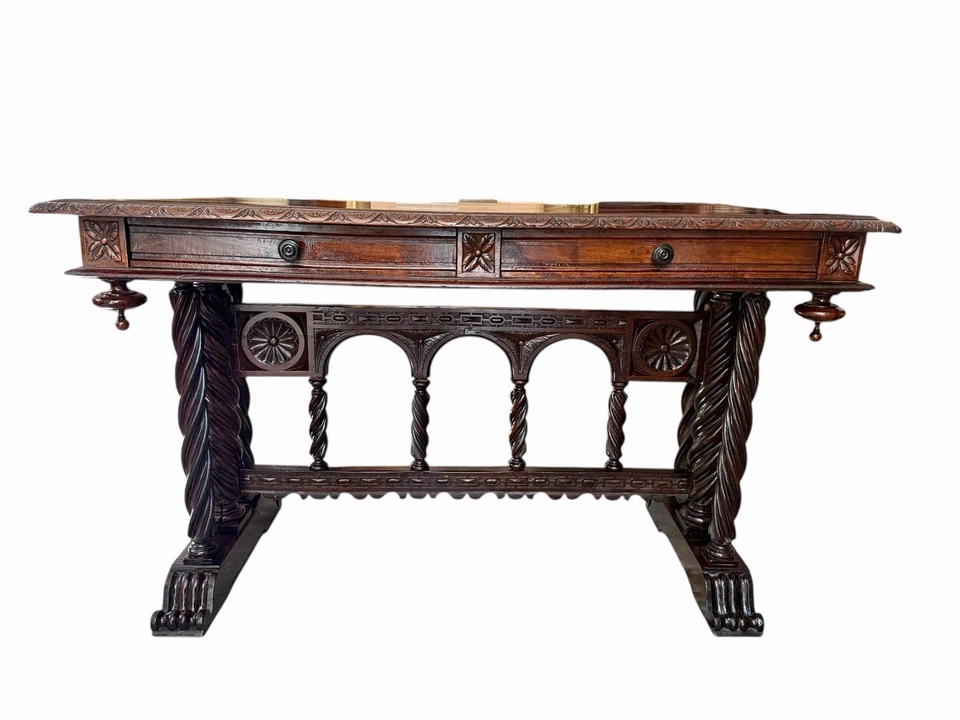 Bureau avec chaise de style Renaissance / néo-Renaissance - Photo 4/4